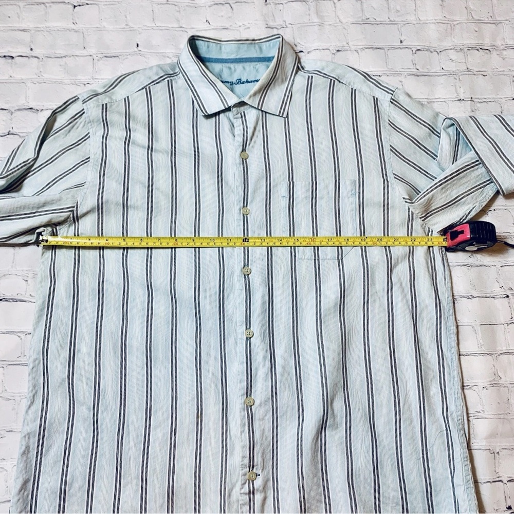 Tommy Bahama Men's XL Silk Blend Button Down Shirt Blue Striped Long Sleeve - Picture 7 of 11